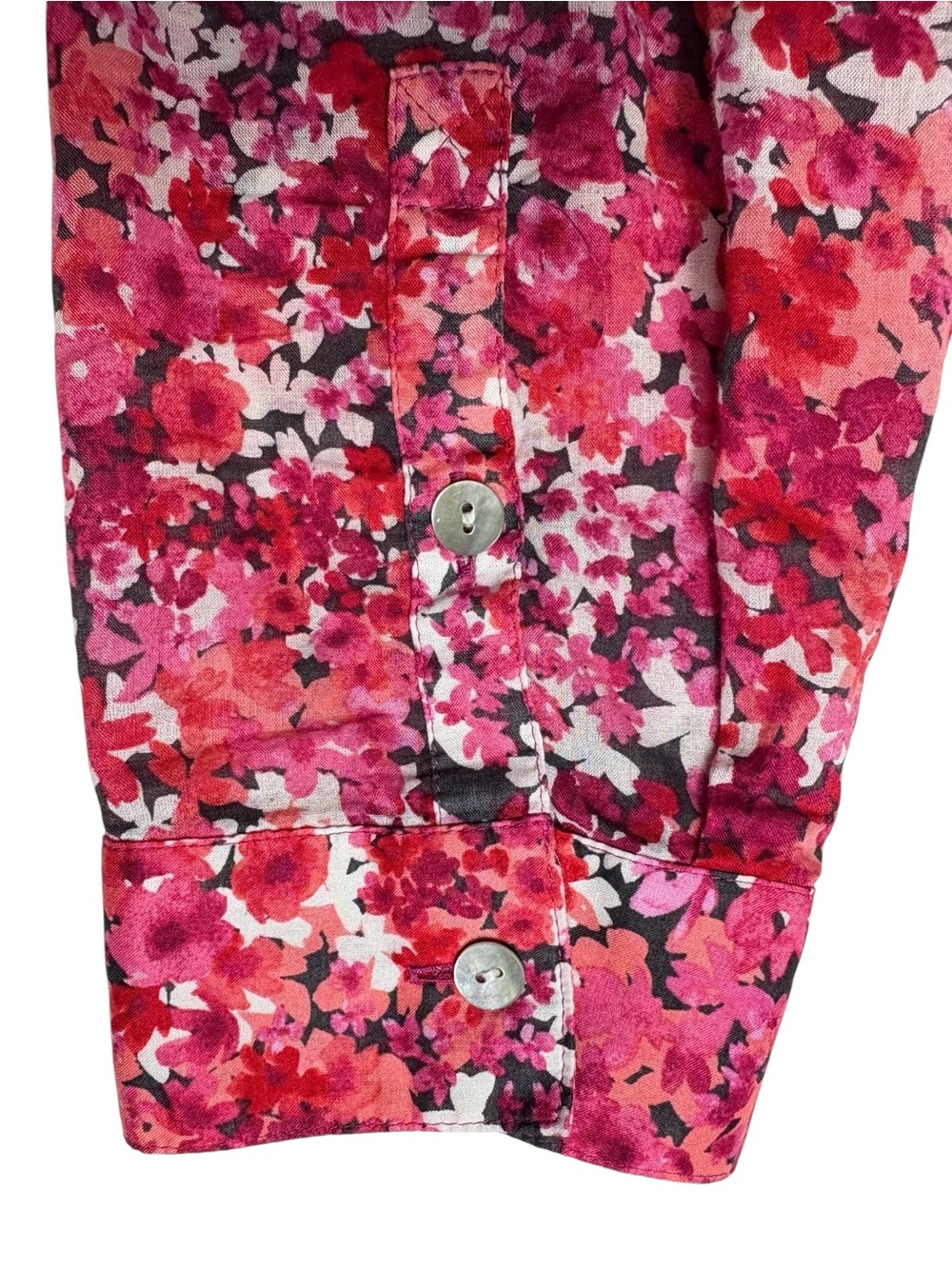 J Jill Floral Long Sleeve Button Up Cotton Voile Blouse Shirt Pink Red L - Picture 5 of 11